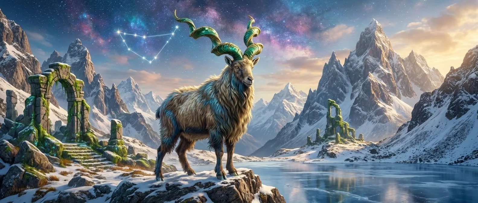 Steinbock zodiac sign (♑) - Was du AUFBAUST — deine Ambitionen, deine Disziplin, das Vermächtnis, das du durch beharrlichen Einsatz über die Zeit erschaffst.