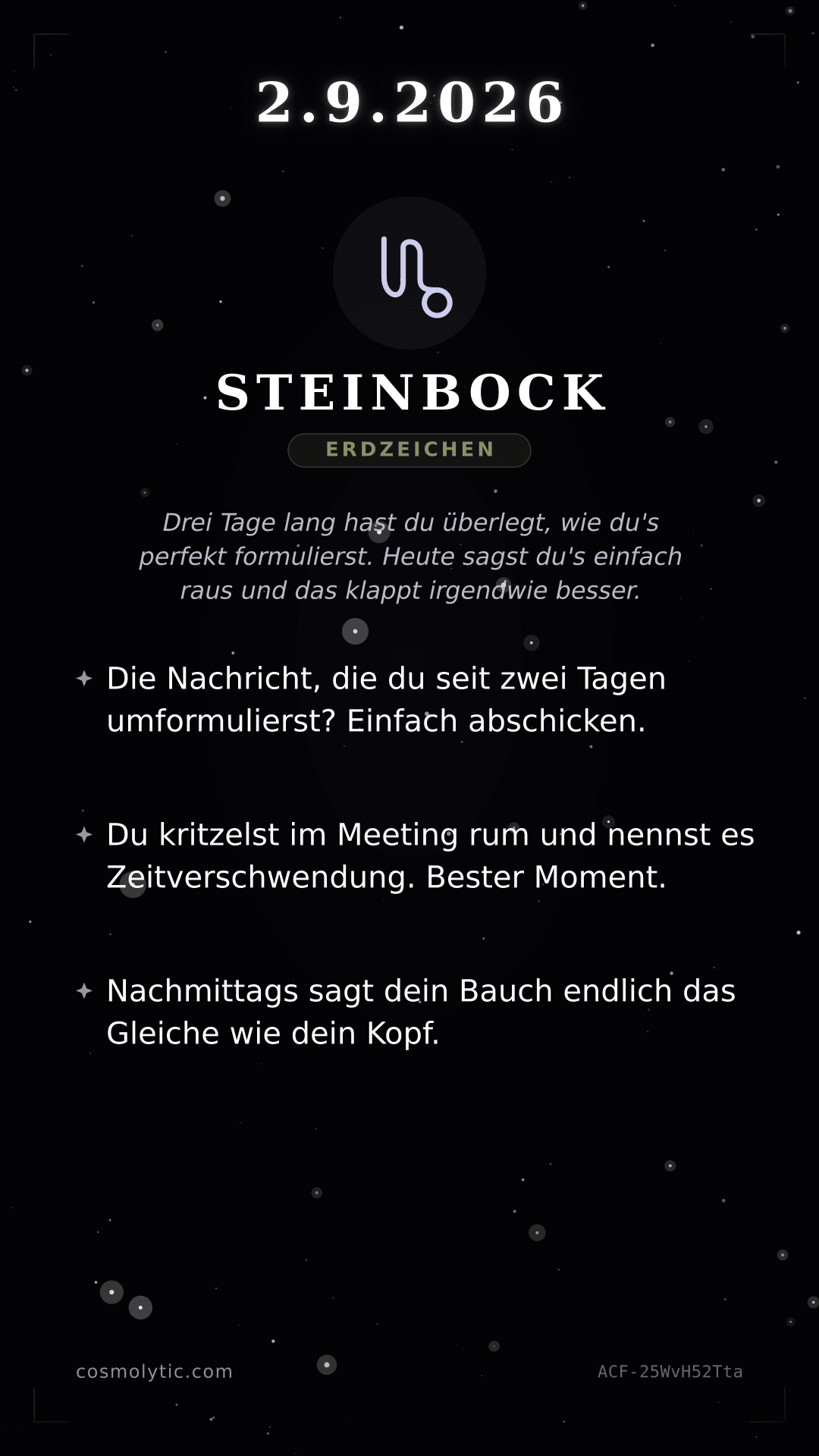 Steinbock Tageshoroskop-Karte für 2. September 2026
