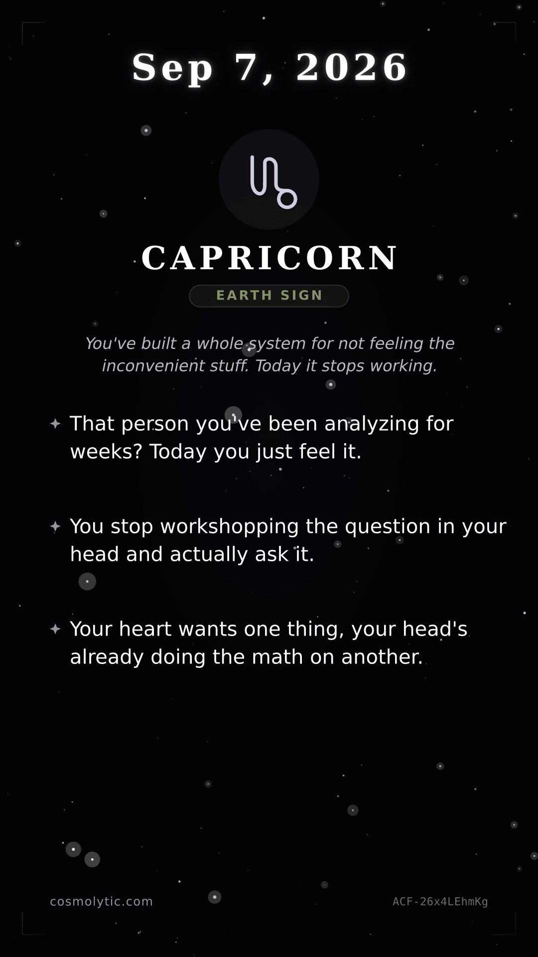 Capricorn daily horoscope card for September 7, 2026
