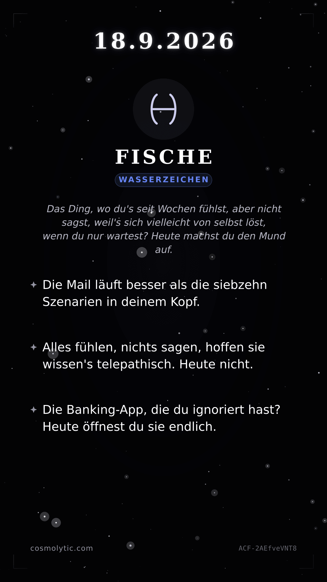 Fische Tageshoroskop-Karte für Heute