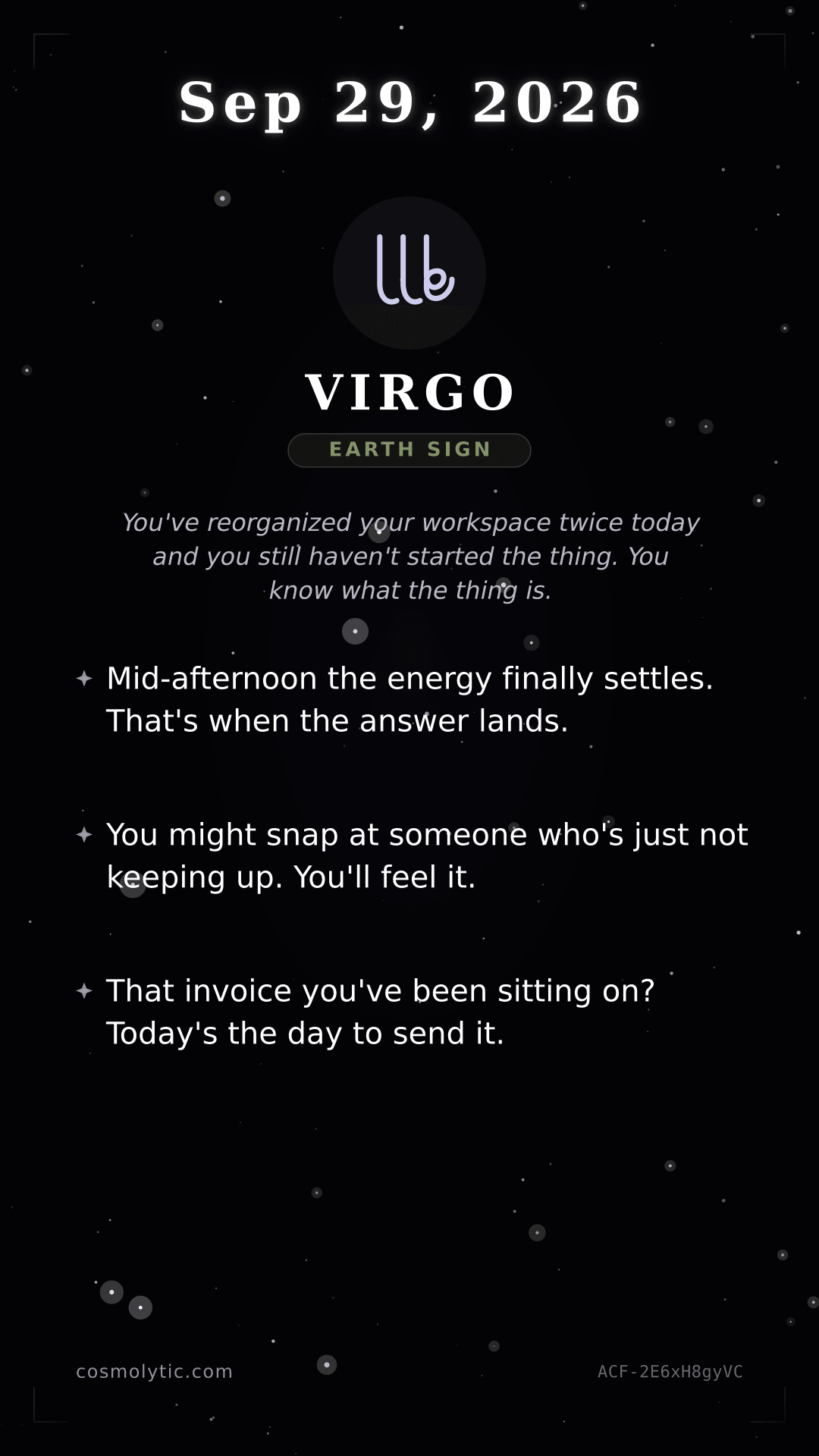 Virgo daily horoscope card for September 29, 2026