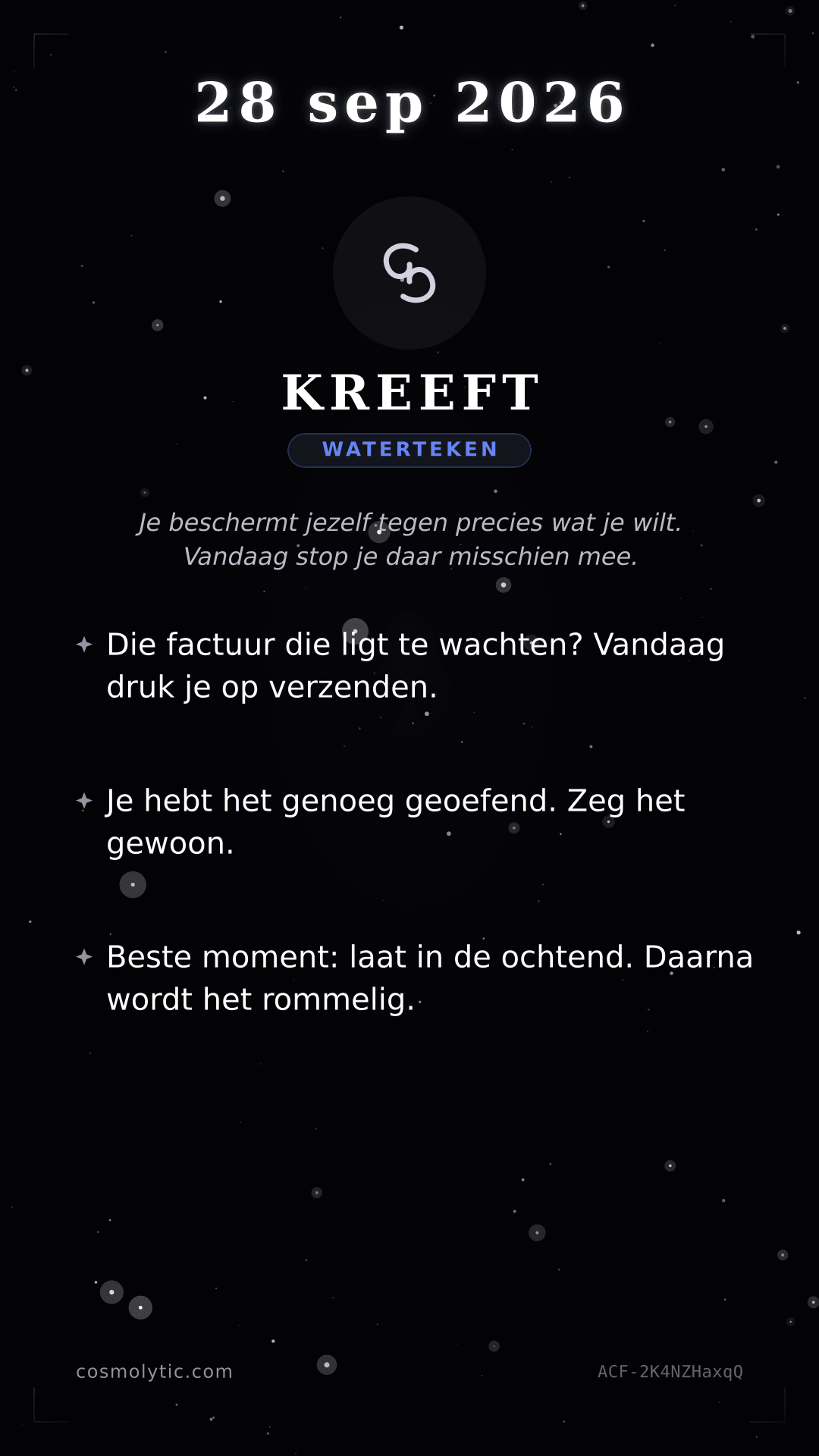 Kreeft daghoroscoop kaart voor 28 september 2026