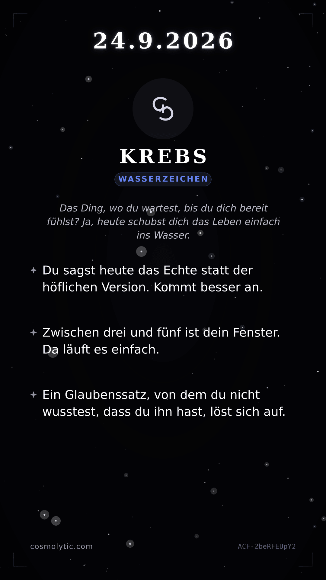 Krebs Tageshoroskop-Karte für 24. September 2026
