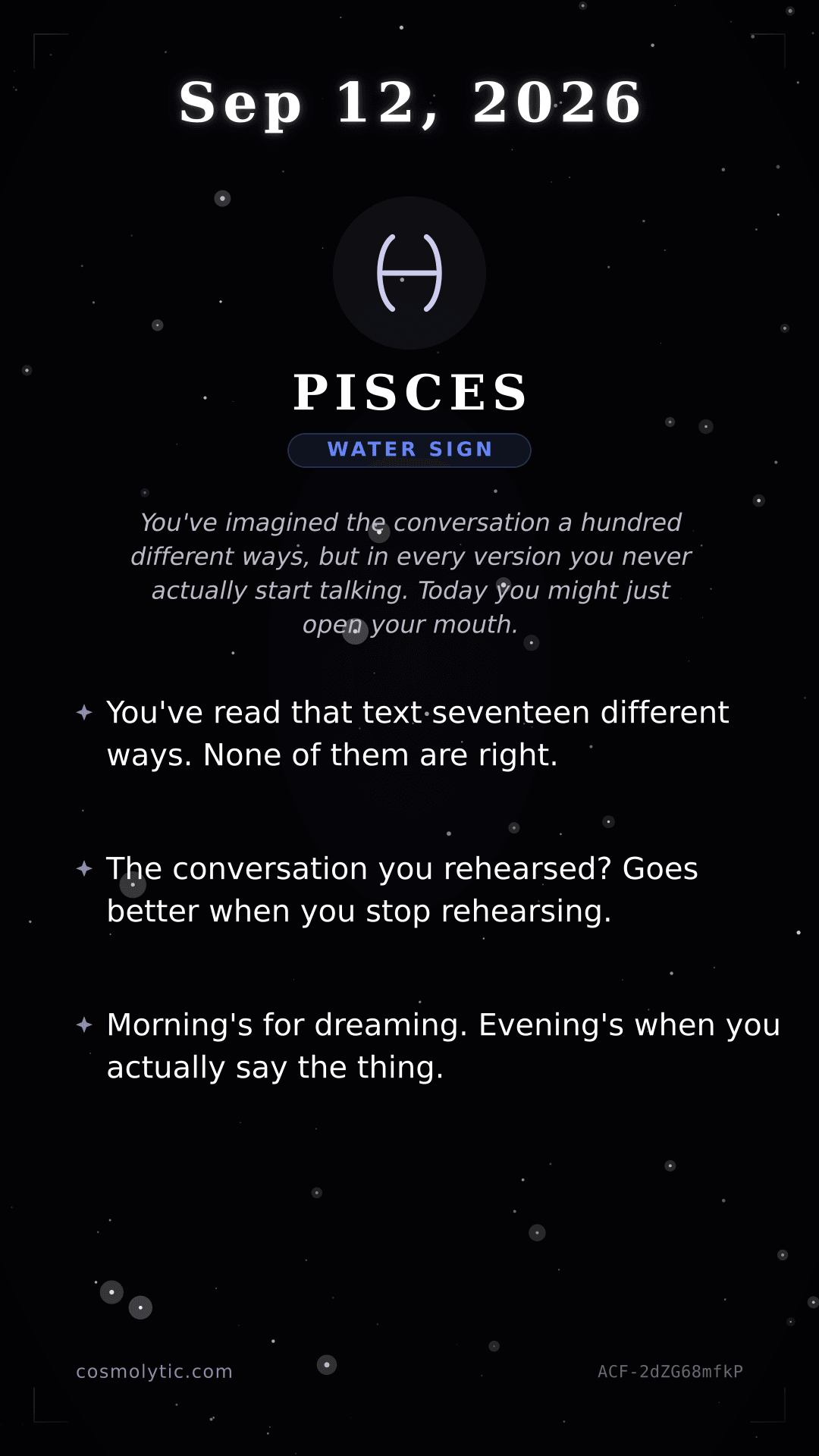 Pisces daily horoscope card for September 12, 2026
