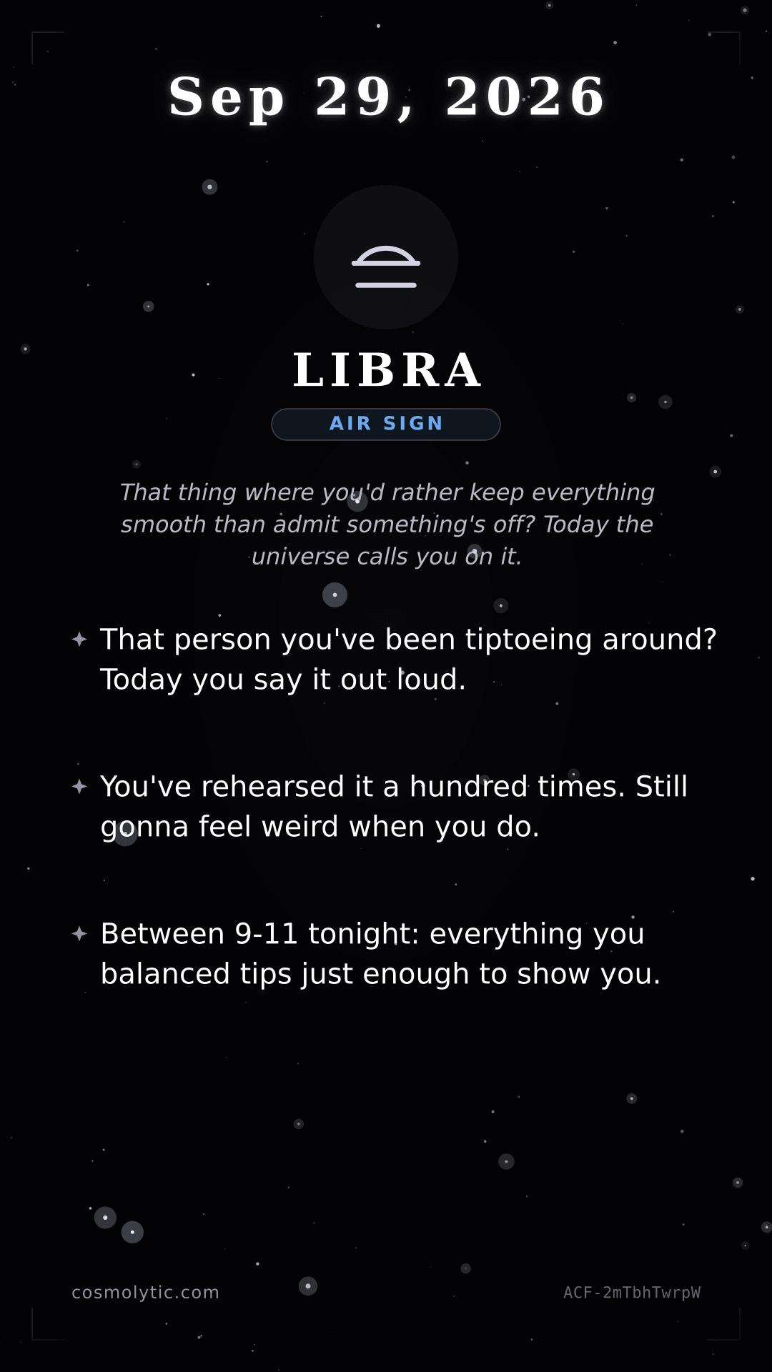Libra daily horoscope card for September 29, 2026
