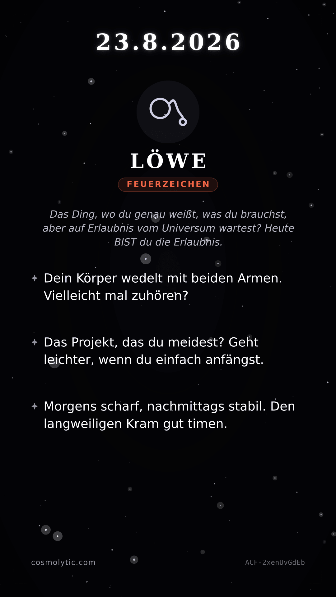 Löwe Tageshoroskop-Karte für 23. August 2026