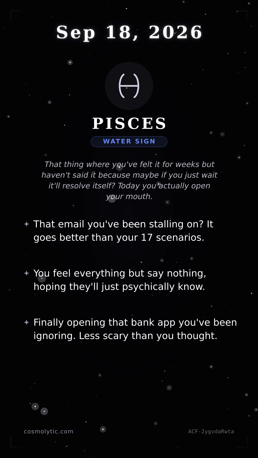 Pisces daily horoscope card for Today