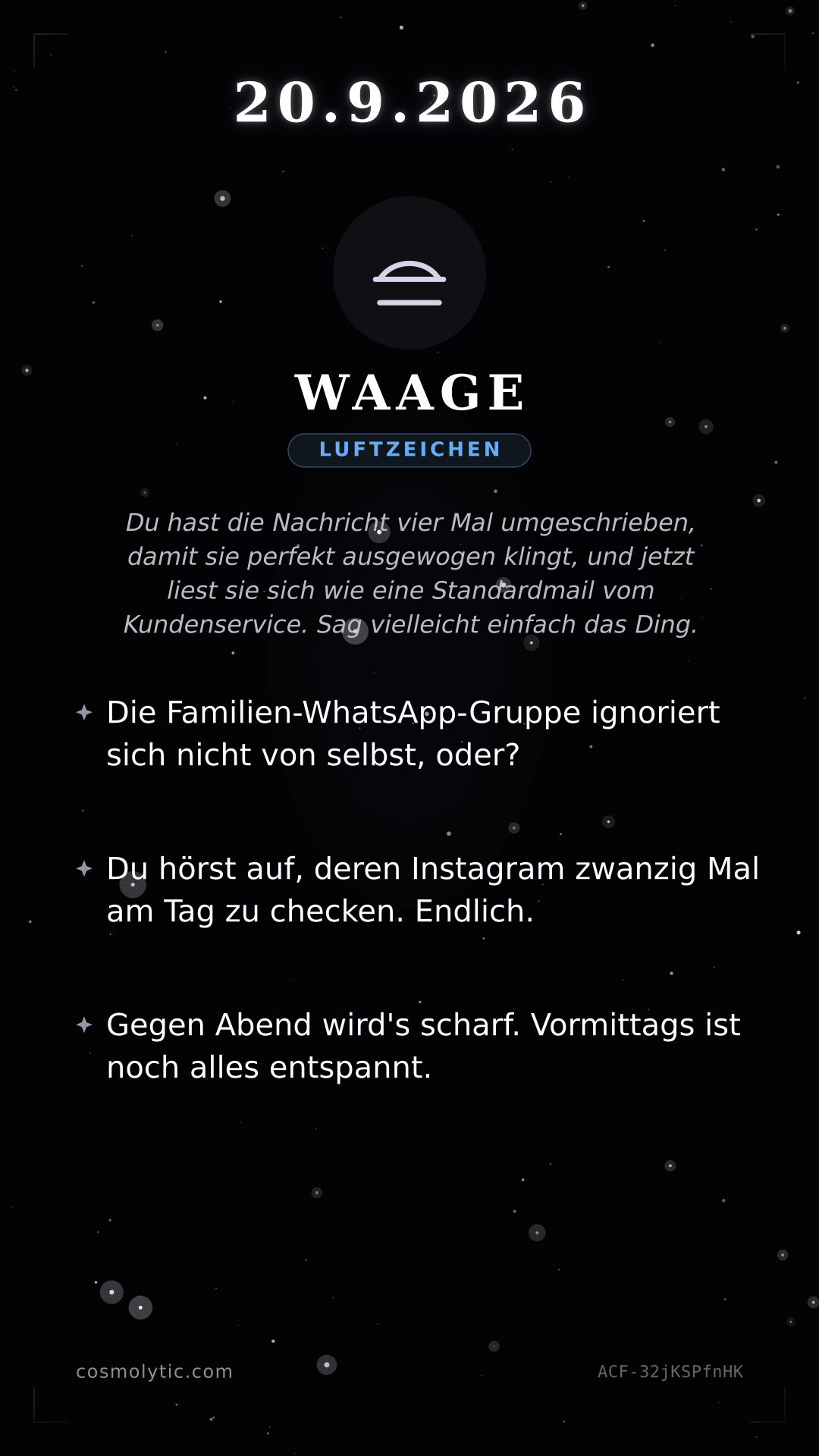 Waage Tageshoroskop-Karte für Morgen