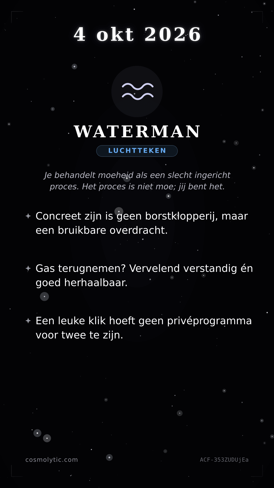 Waterman daghoroscoop kaart voor 4 oktober 2026
