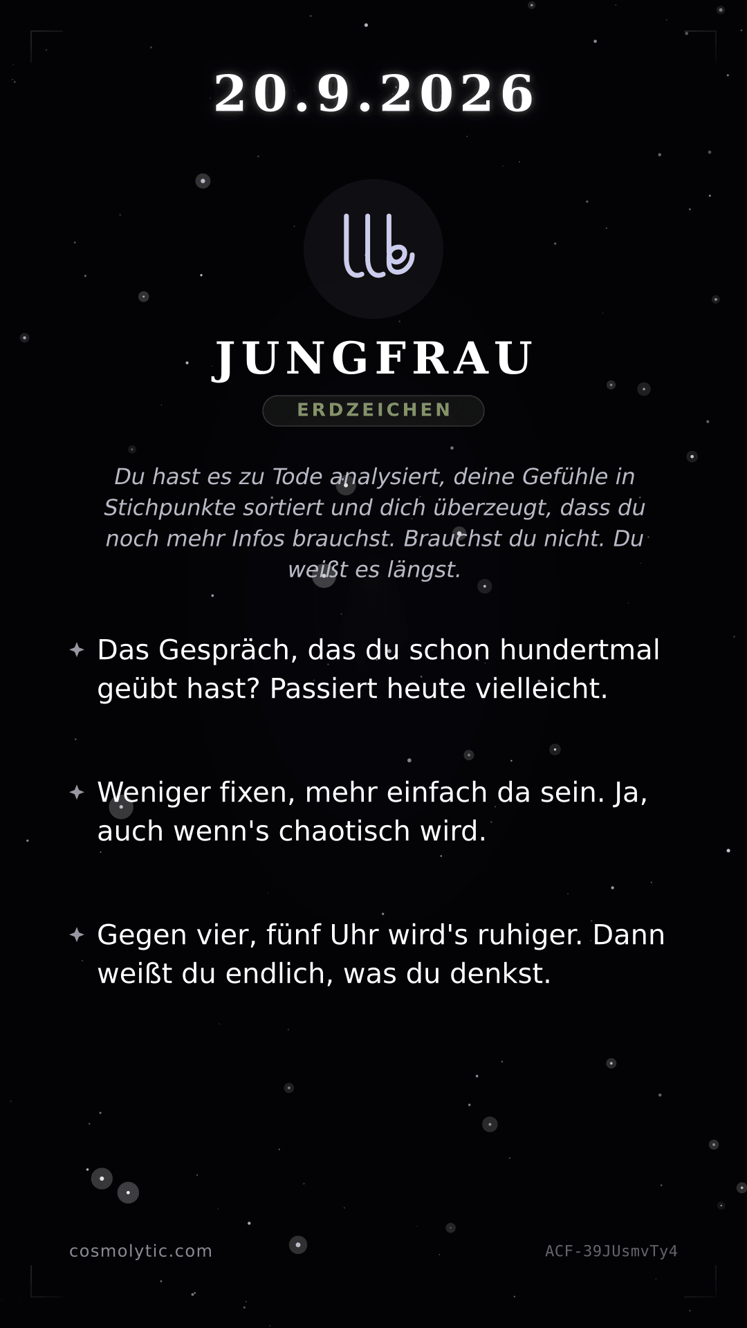 Jungfrau Tageshoroskop-Karte für 20. September 2026