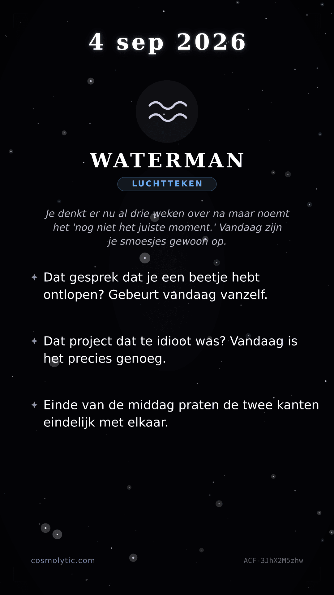 Waterman daghoroscoop kaart voor 4 september 2026
