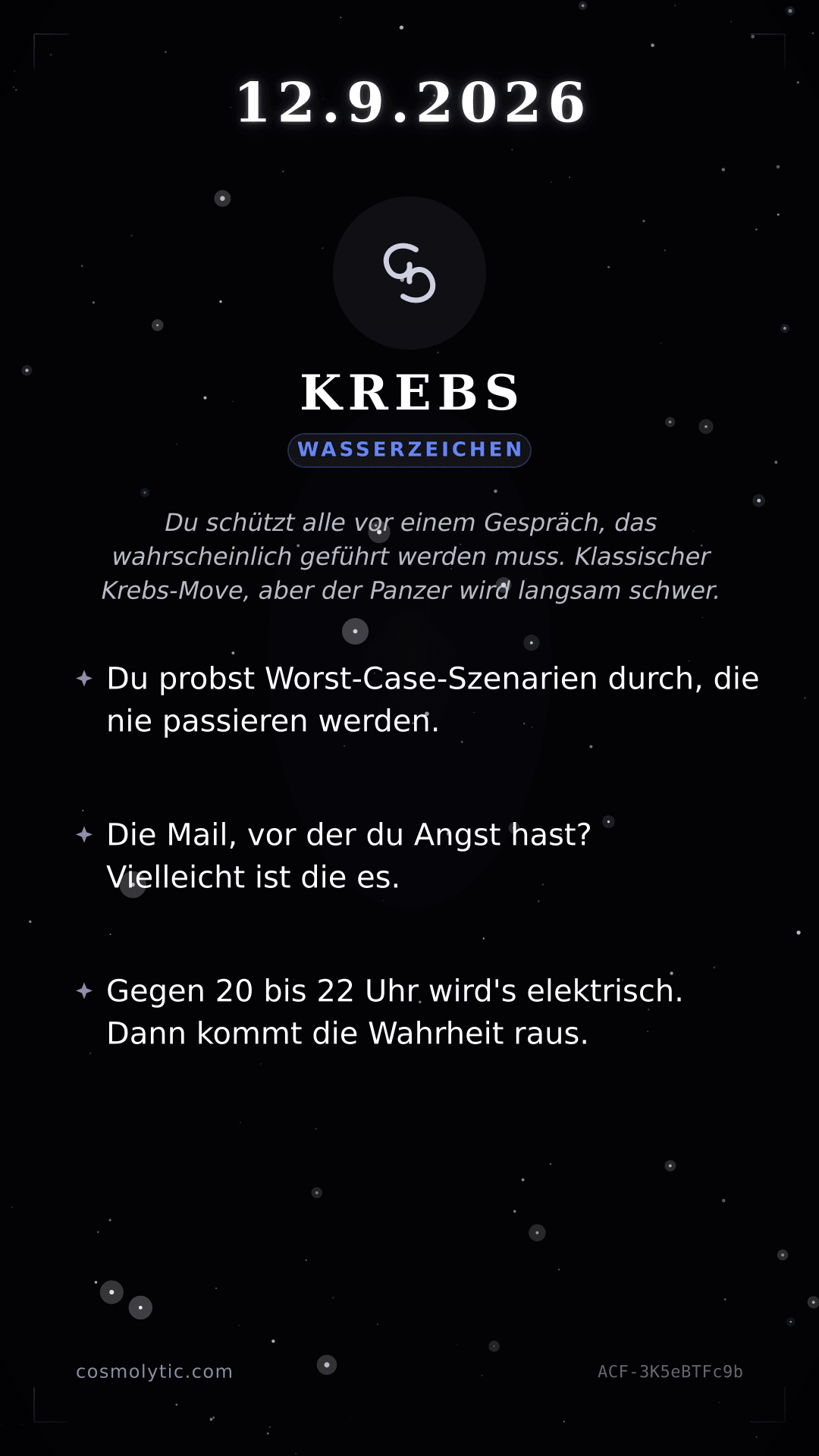Krebs Tageshoroskop-Karte für 12. September 2026