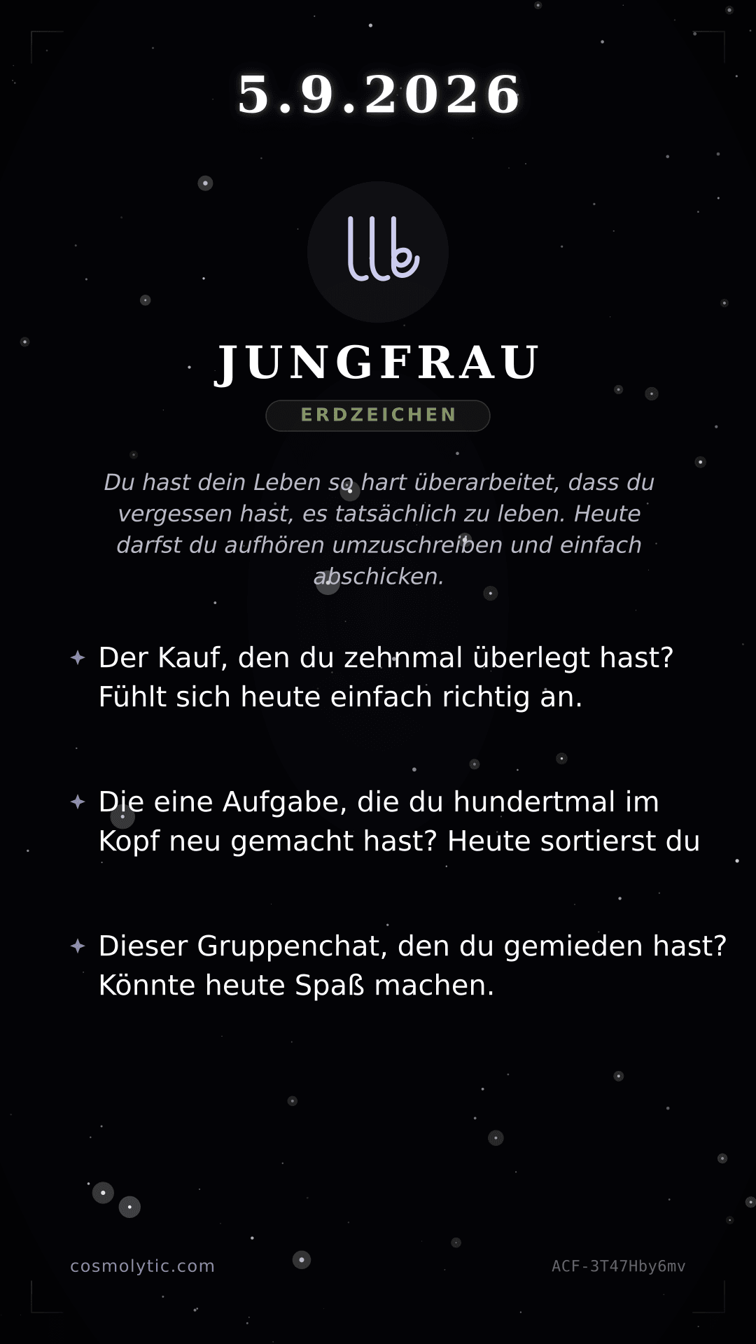 Jungfrau Tageshoroskop-Karte für 5. September 2026