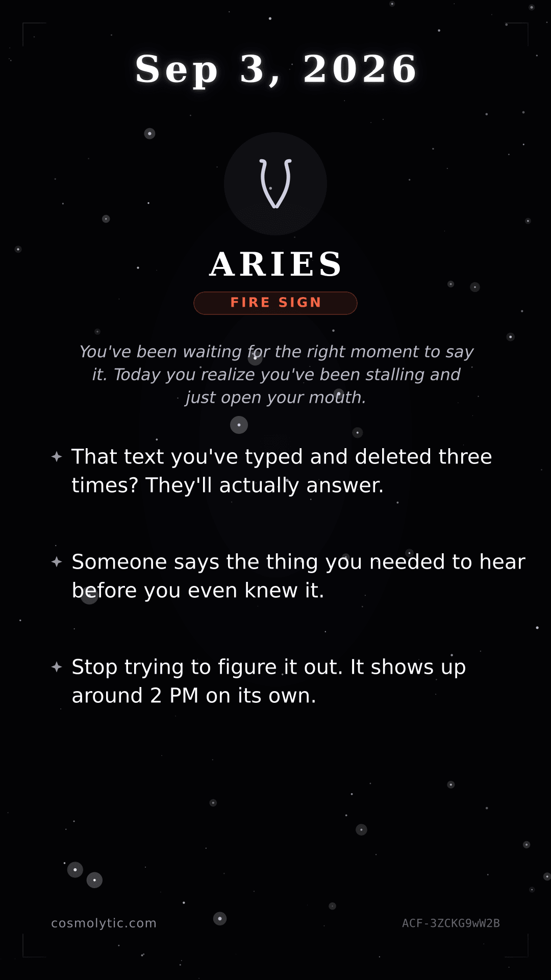 Aries daily horoscope card for September 3, 2026