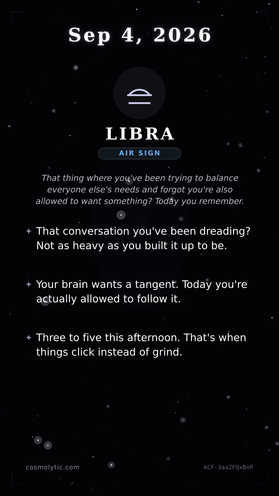 Libra daily horoscope card for September 4, 2026