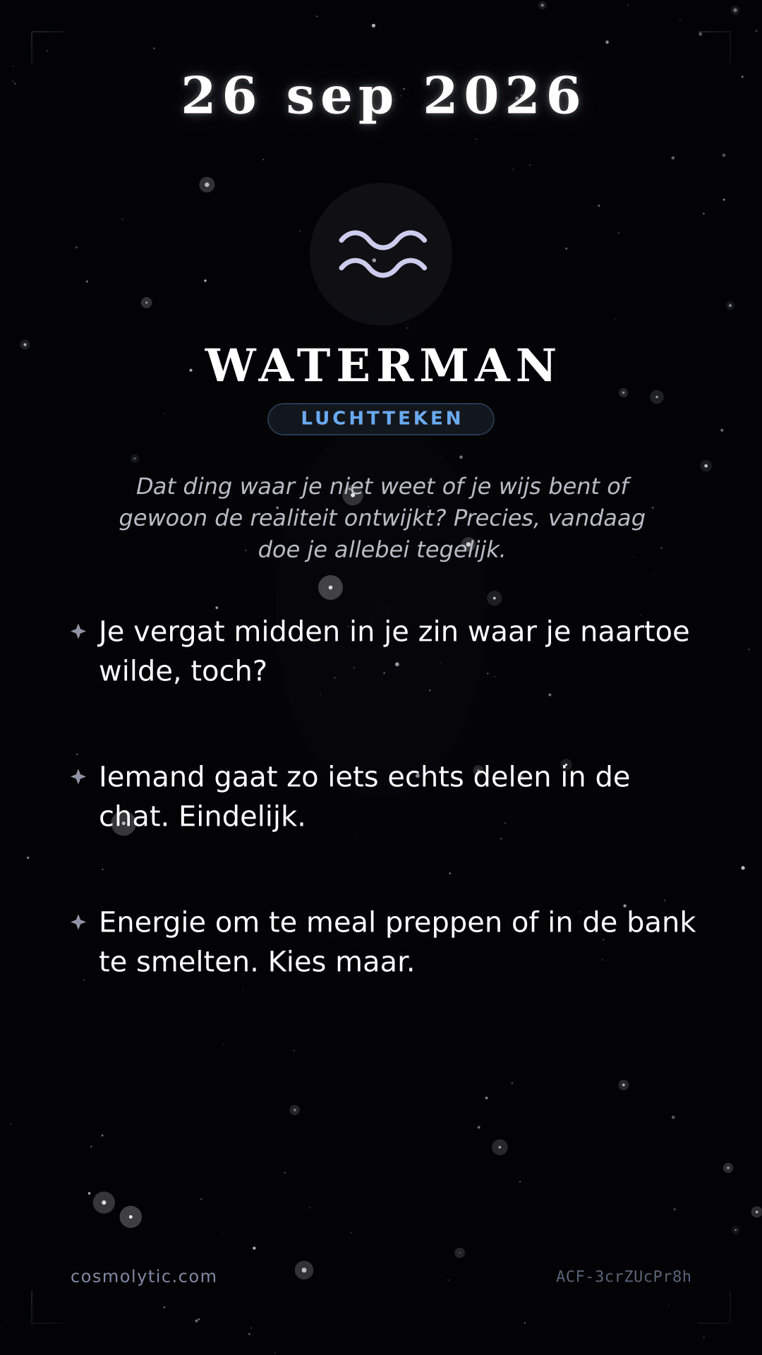 Waterman daghoroscoop kaart voor 26 september 2026