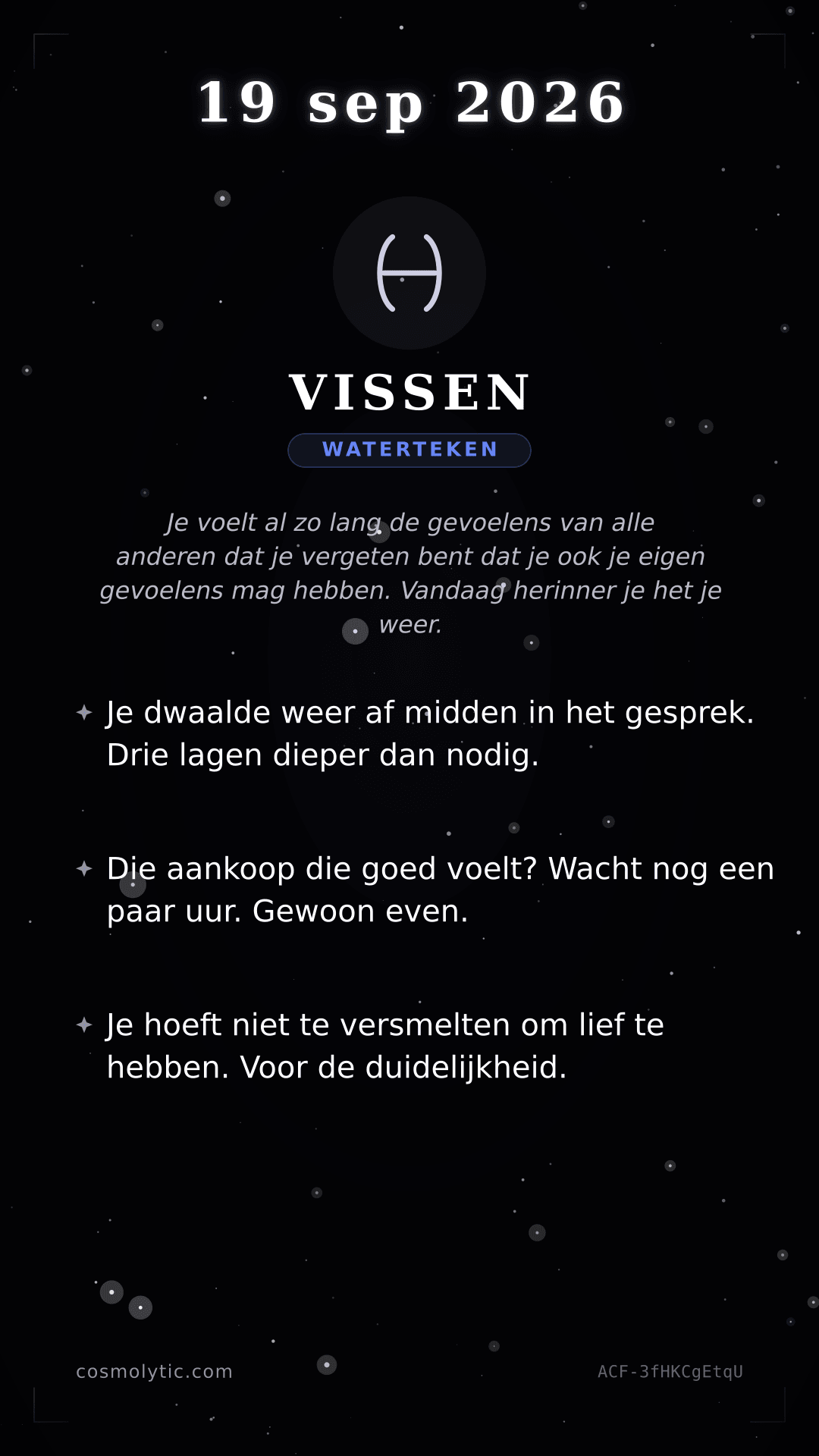 Vissen daghoroscoop kaart voor 19 september 2026