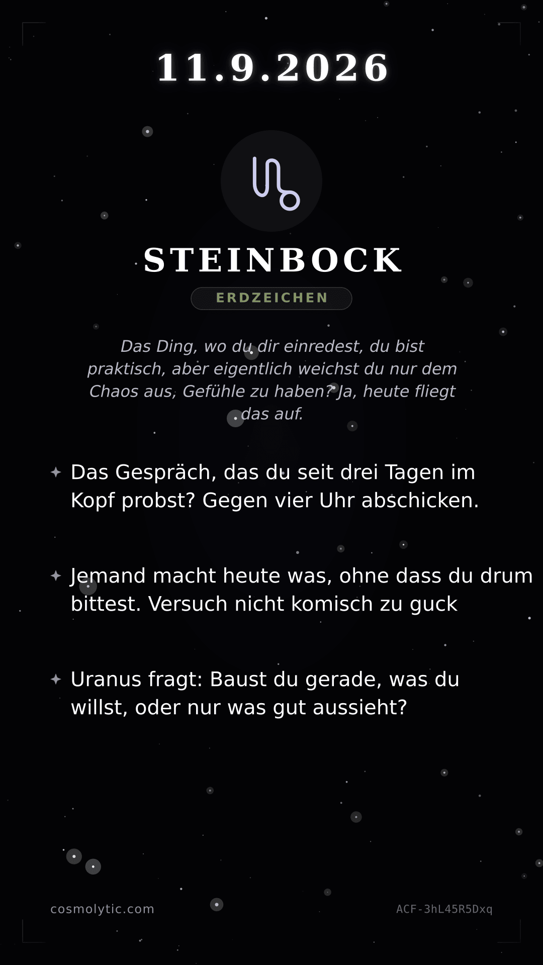 Steinbock Tageshoroskop-Karte für 11. September 2026