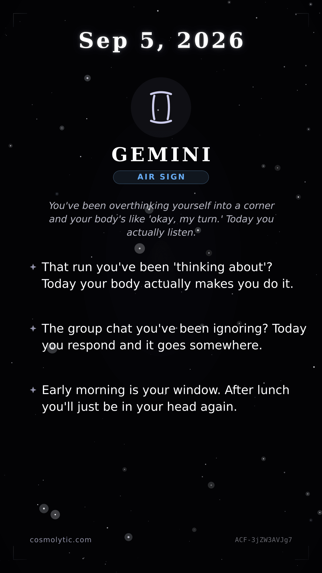 Gemini daily horoscope card for September 5, 2026