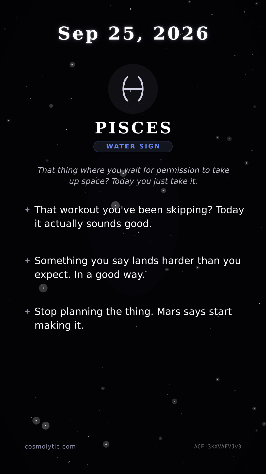 Pisces daily horoscope card for September 25, 2026
