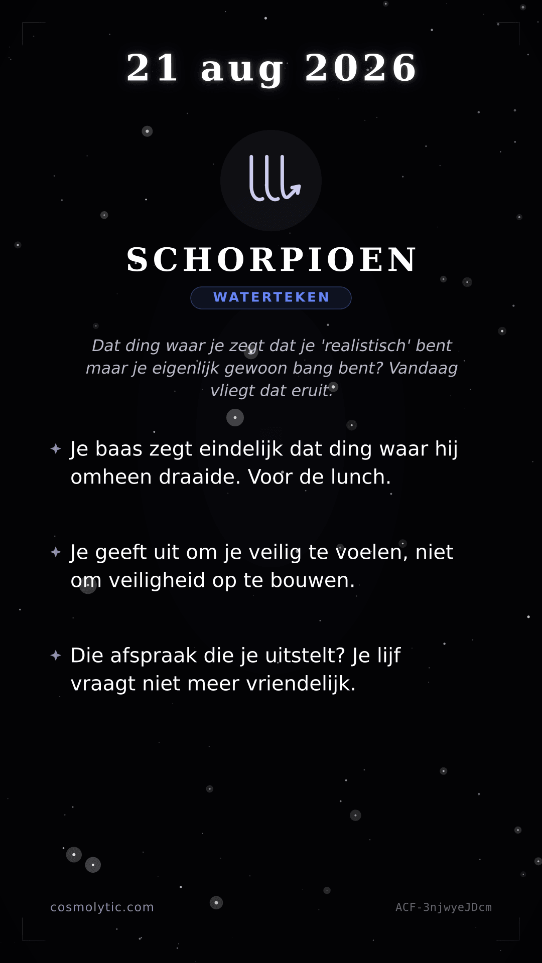Schorpioen daghoroscoop kaart voor 21 augustus 2026
