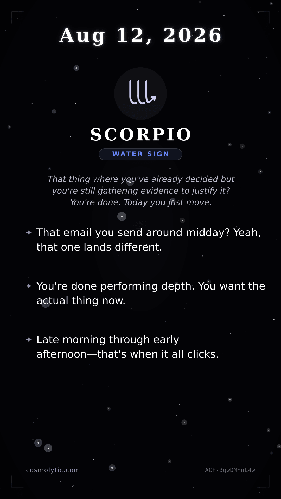 Scorpio daily horoscope card for August 12, 2026