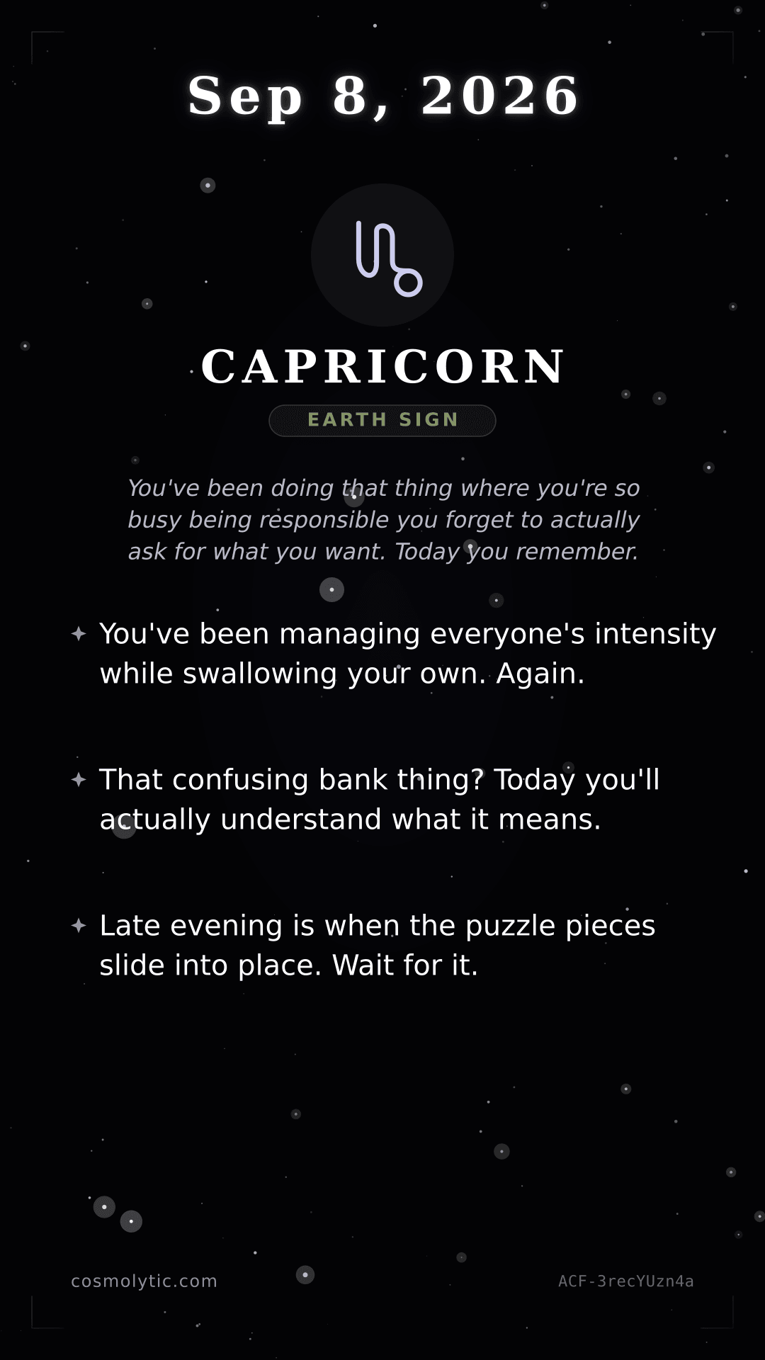 Capricorn daily horoscope card for September 8, 2026