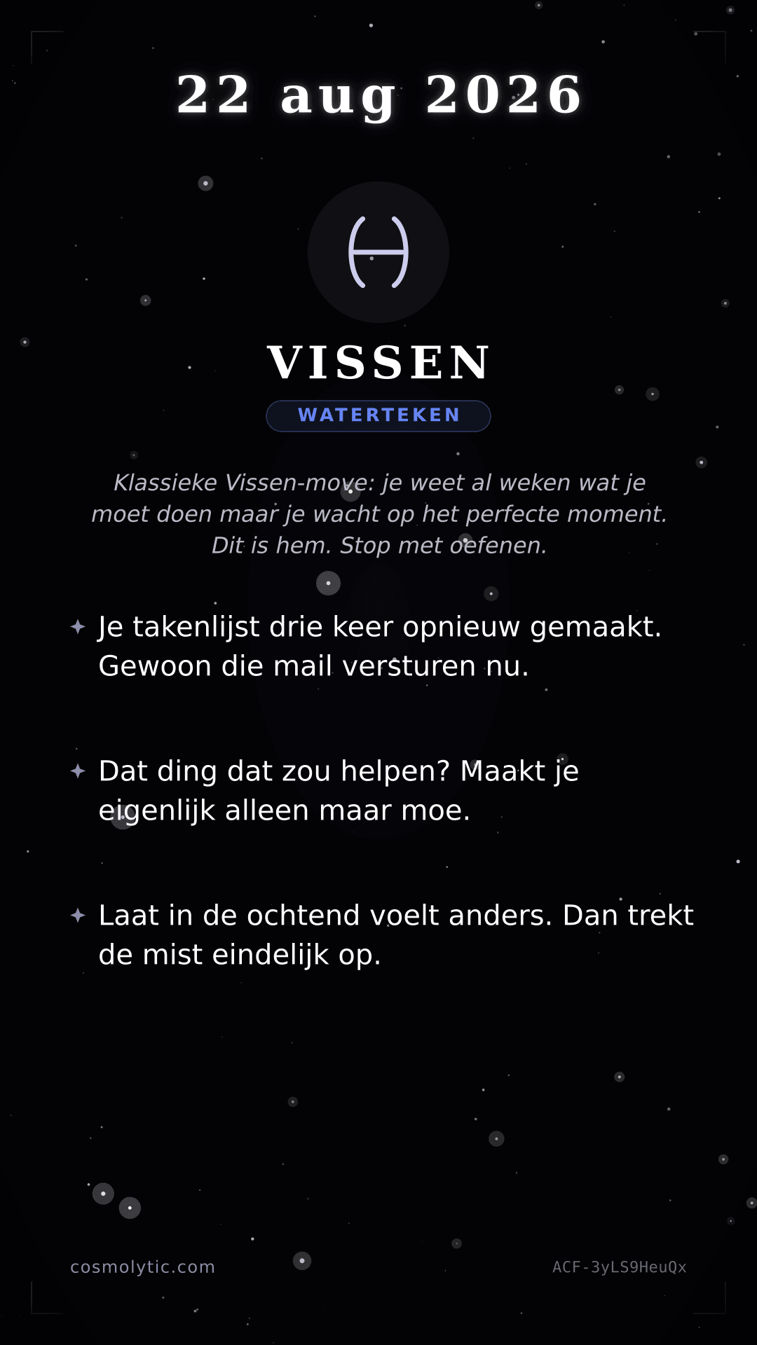 Vissen daghoroscoop kaart voor 22 augustus 2026
