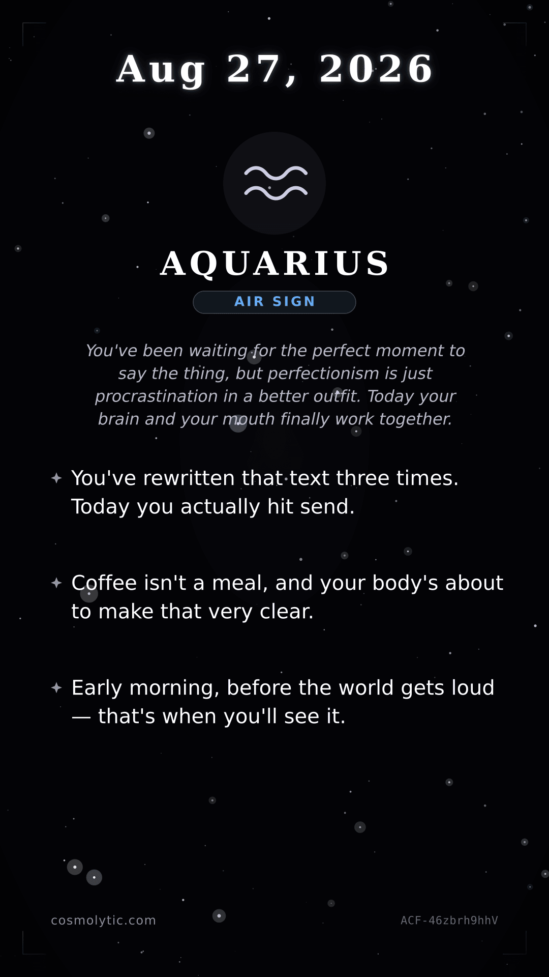 Aquarius daily horoscope card for August 27, 2026