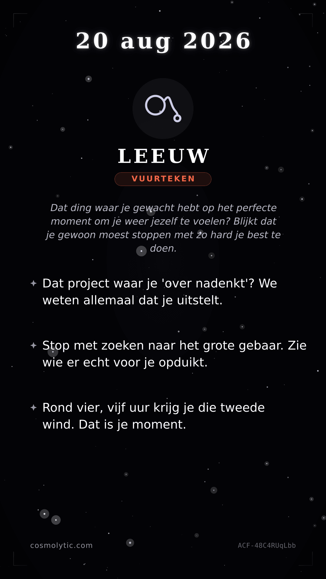 Leeuw daghoroscoop kaart voor 20 augustus 2026