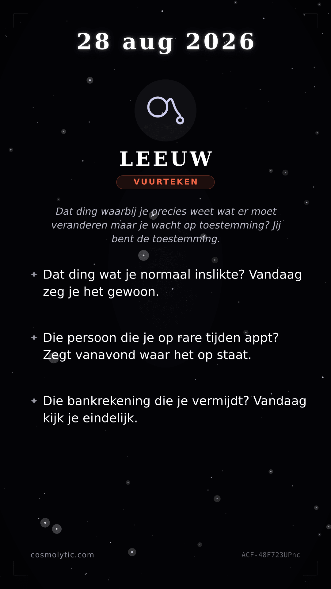 Leeuw daghoroscoop kaart voor 28 augustus 2026