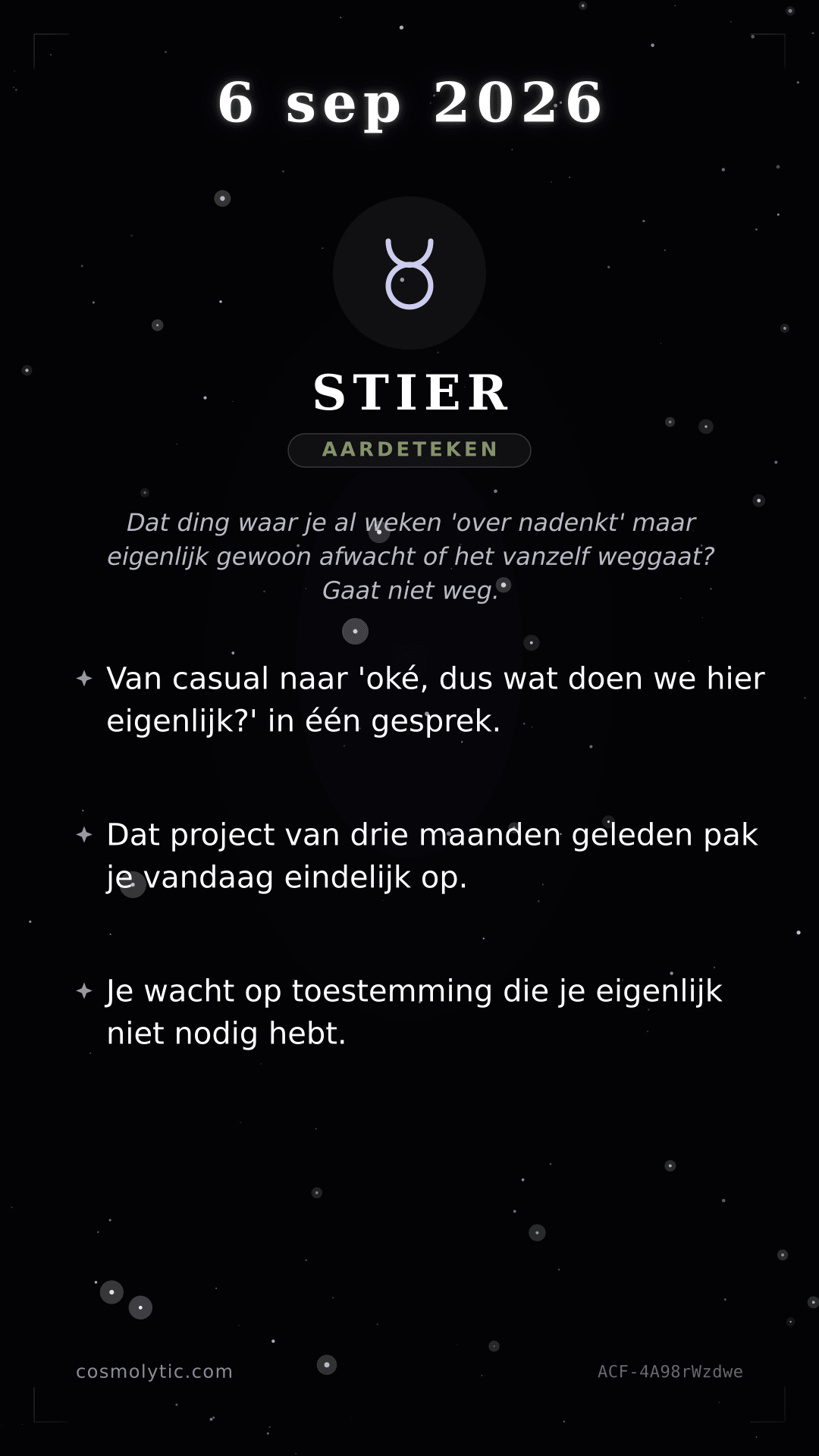 Stier daghoroscoop kaart voor 6 september 2026