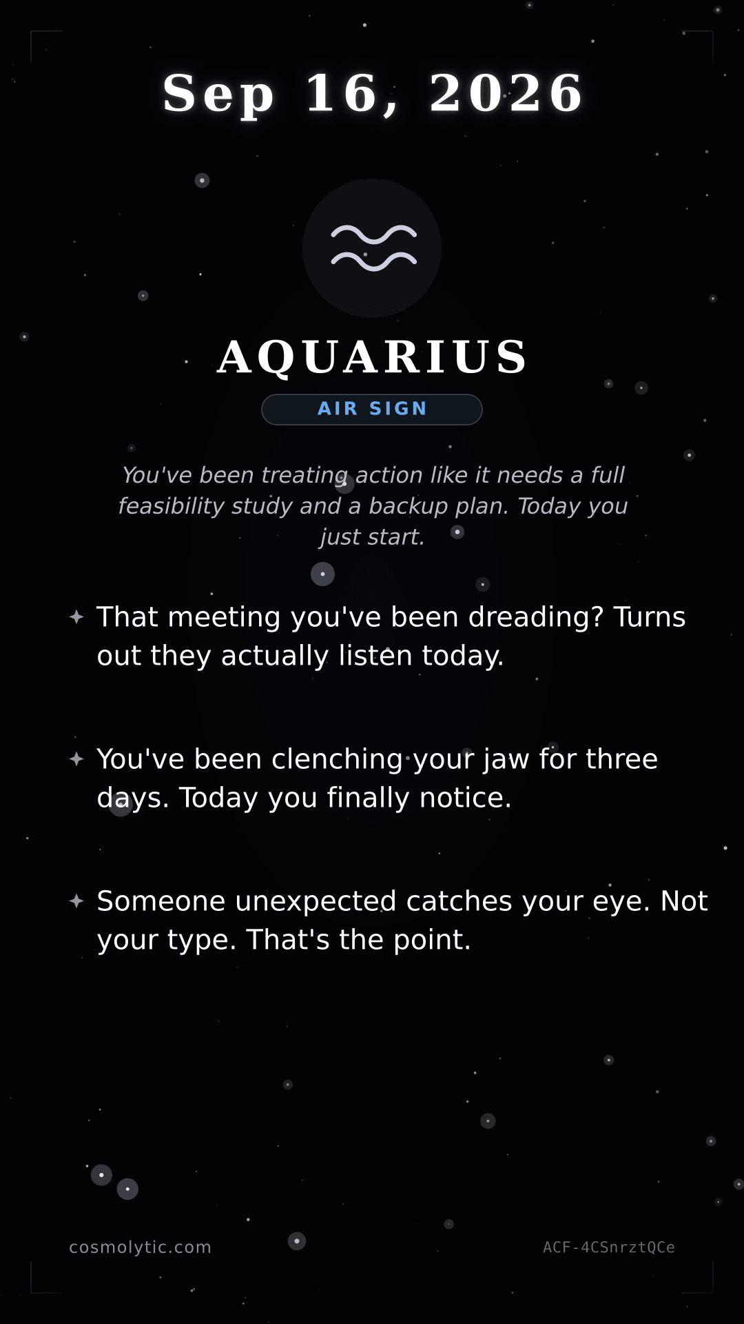 Aquarius daily horoscope card for September 16, 2026