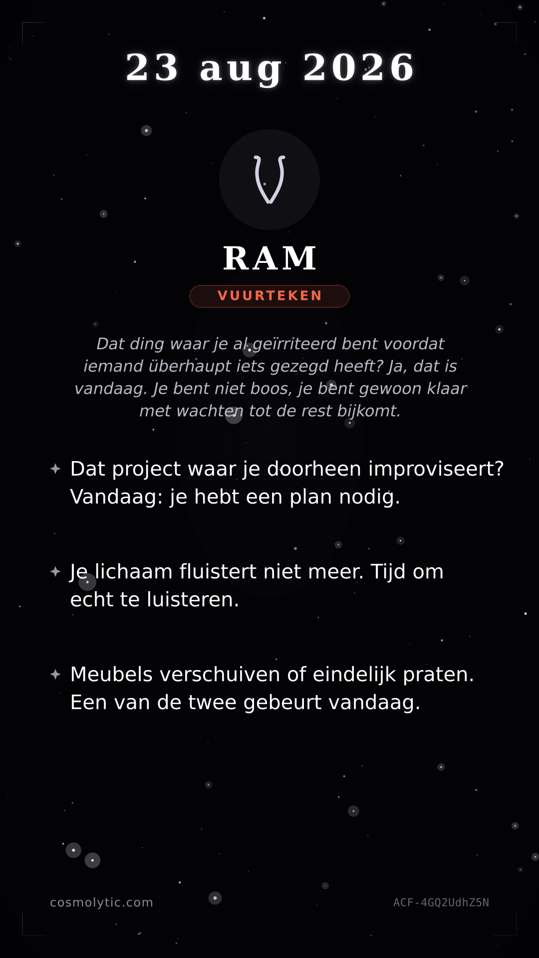 Ram daghoroscoop kaart voor 23 augustus 2026