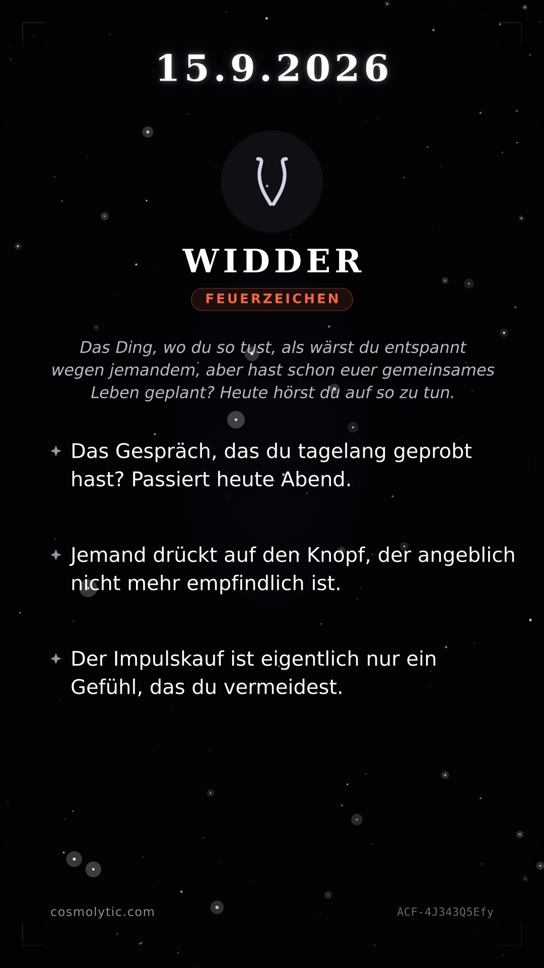 Widder Tageshoroskop-Karte für 15. September 2026