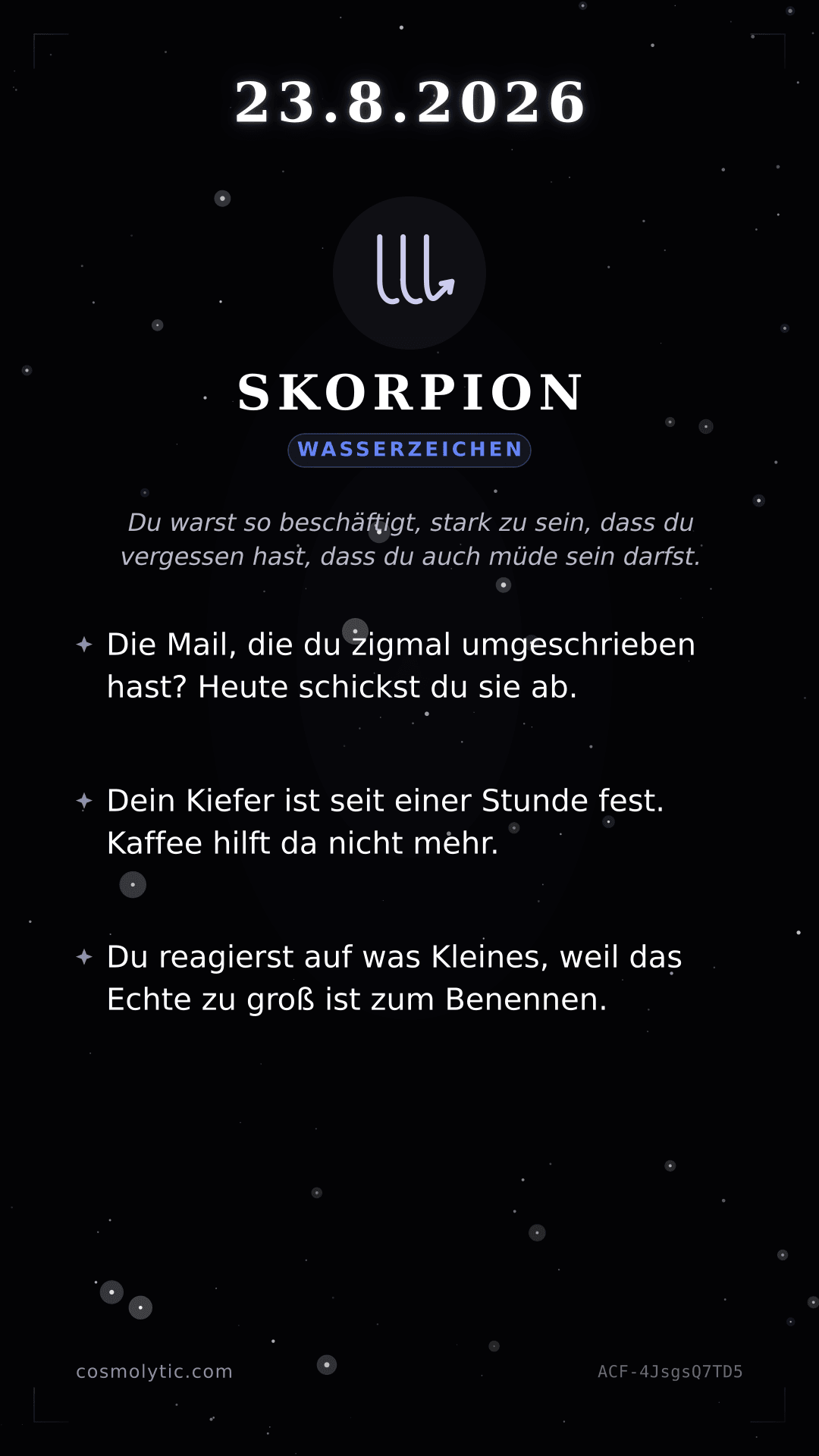 Skorpion Tageshoroskop-Karte für 23. August 2026