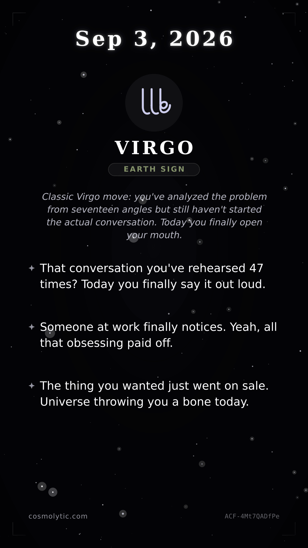 Virgo daily horoscope card for September 3, 2026