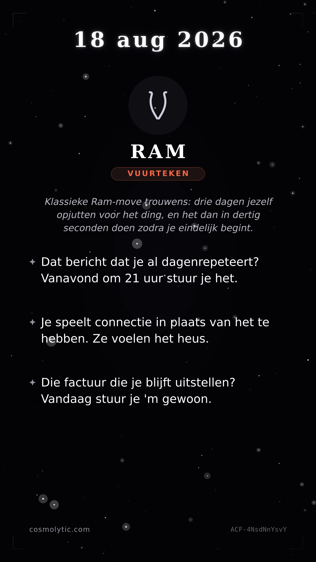 Ram daghoroscoop kaart voor 18 augustus 2026