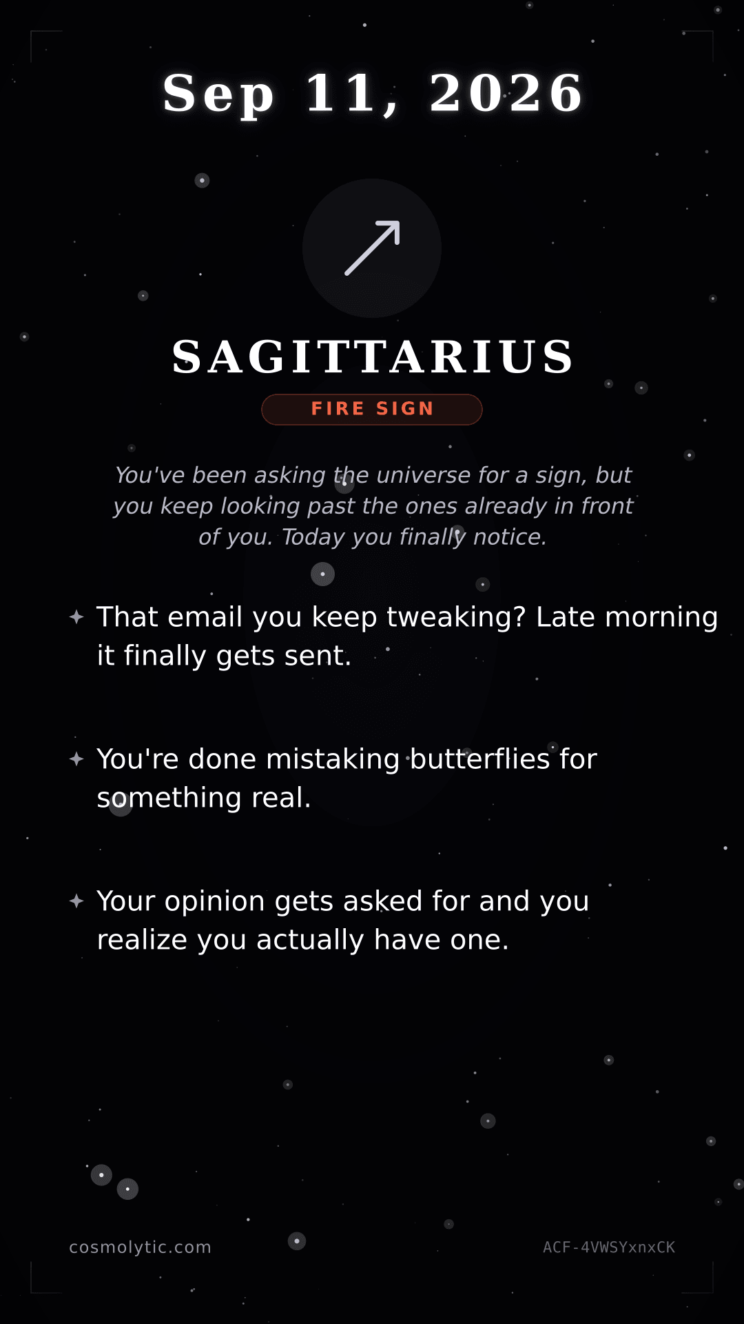 Sagittarius daily horoscope card for September 11, 2026