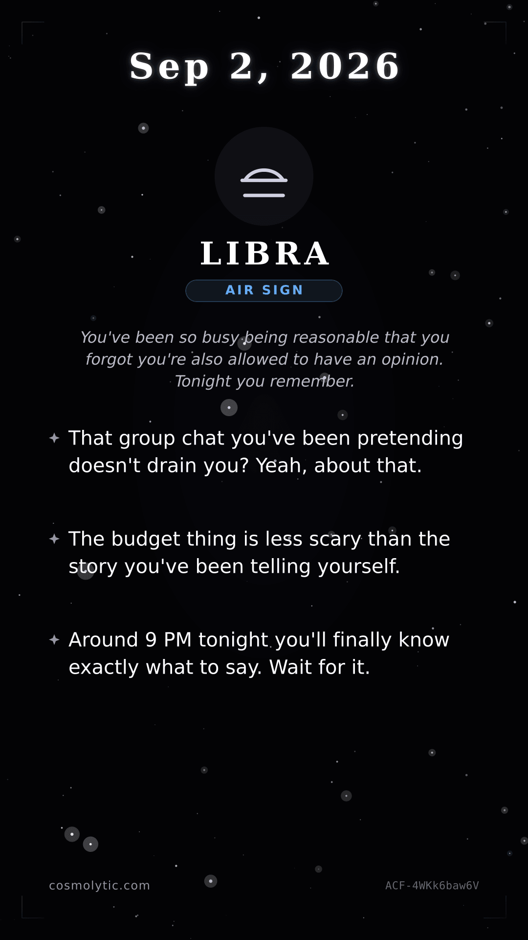 Libra daily horoscope card for September 2, 2026