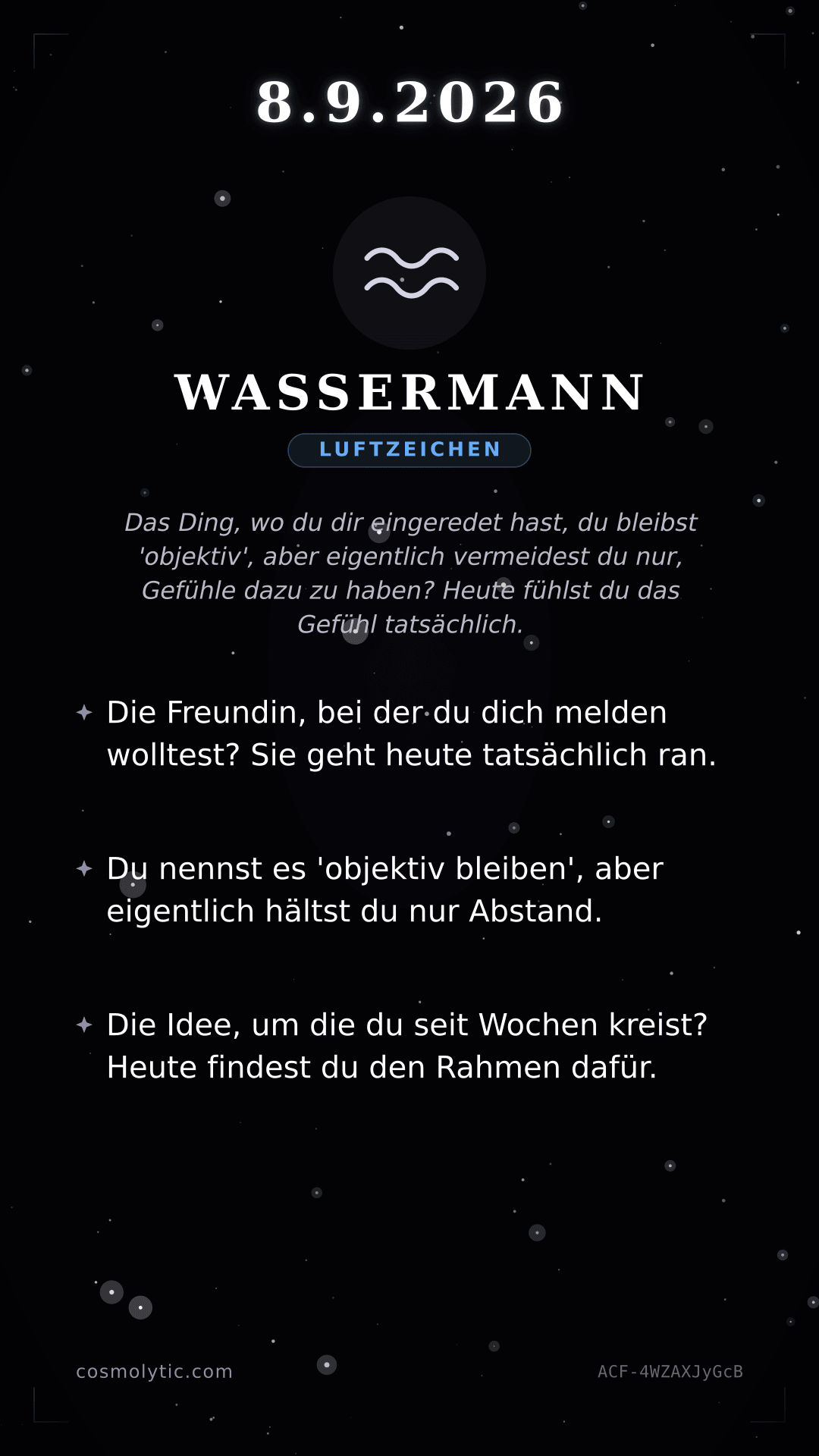 Wassermann Tageshoroskop-Karte für 8. September 2026