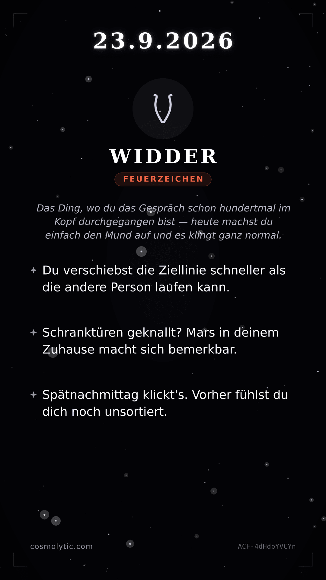 Widder Tageshoroskop-Karte für 23. September 2026