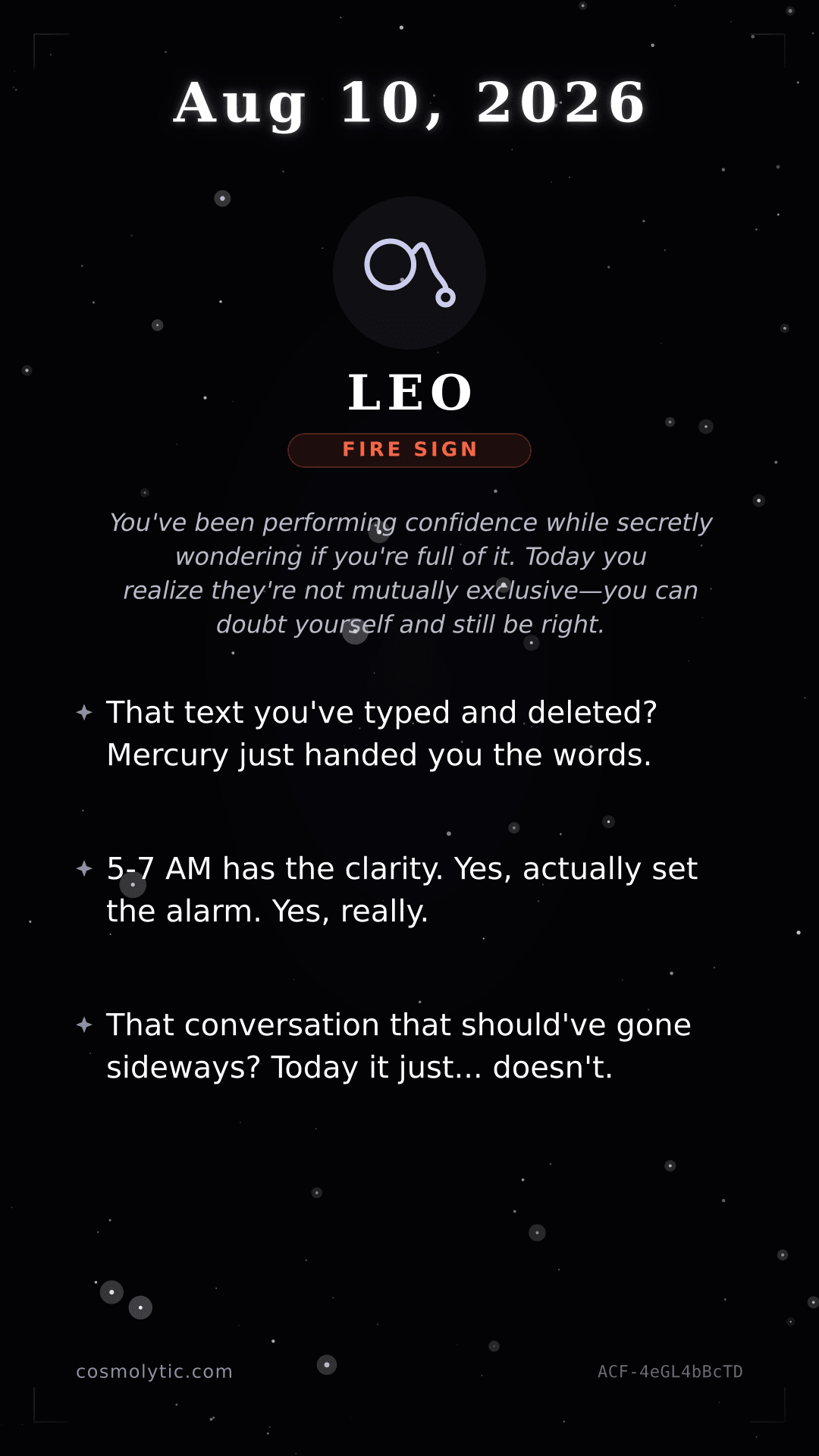 Leo daily horoscope card for August 10, 2026