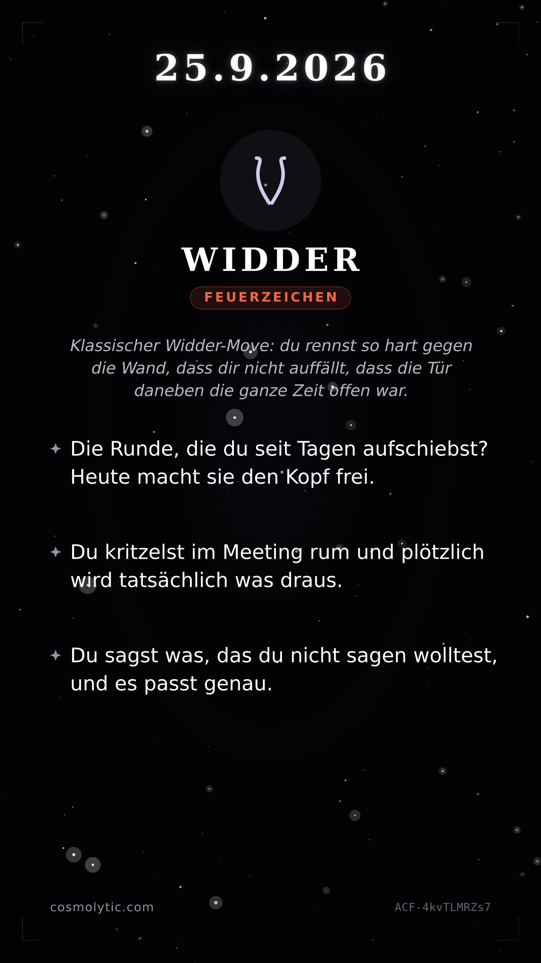 Widder Tageshoroskop-Karte für 25. September 2026