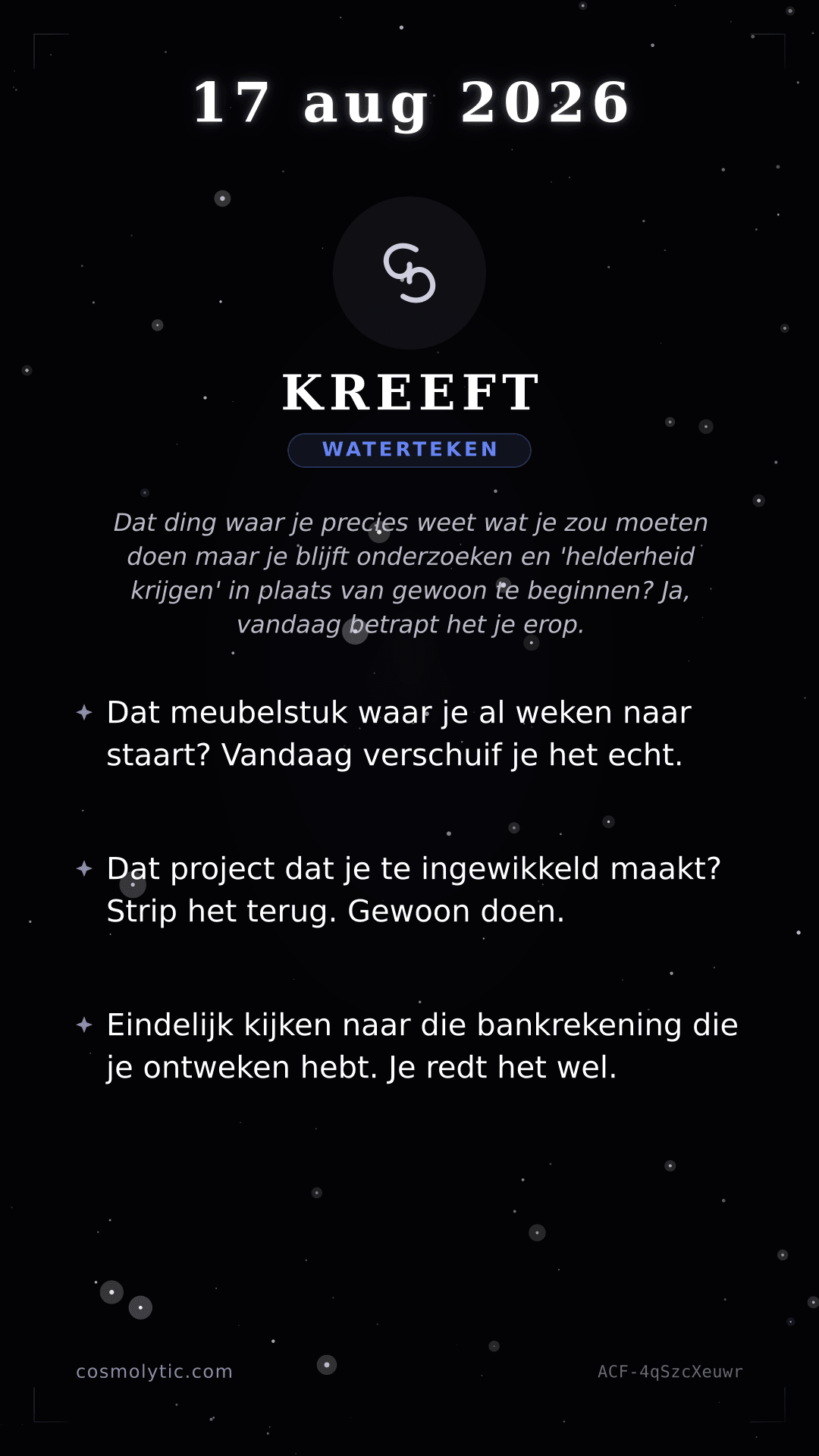 Kreeft daghoroscoop kaart voor 17 augustus 2026