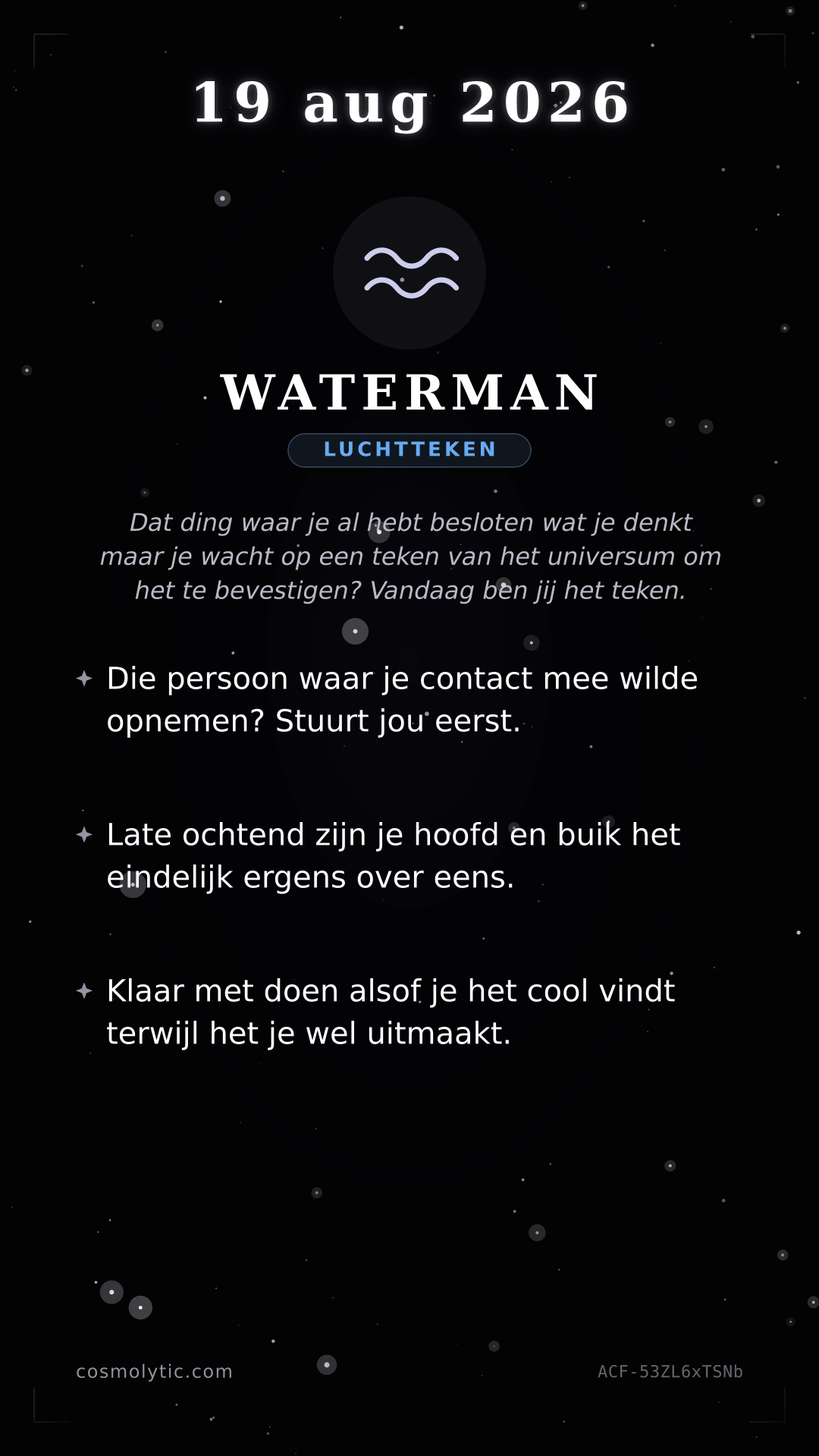 Waterman daghoroscoop kaart voor 19 augustus 2026