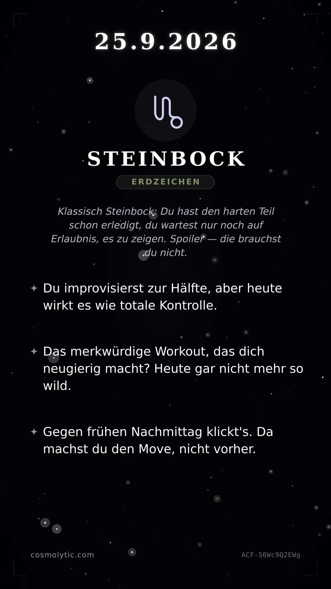 Steinbock Tageshoroskop-Karte für 25. September 2026