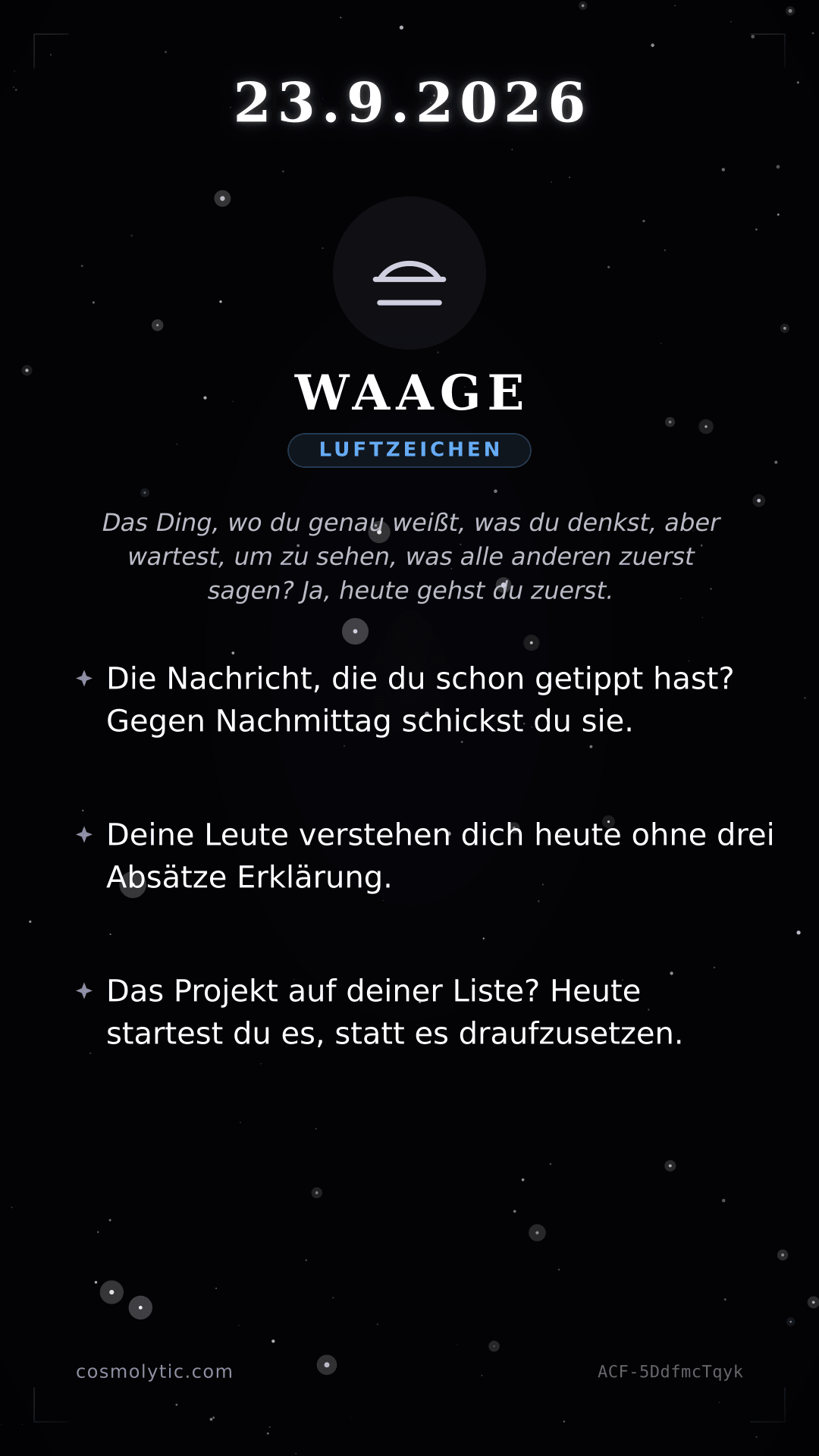 Waage Tageshoroskop-Karte für 23. September 2026