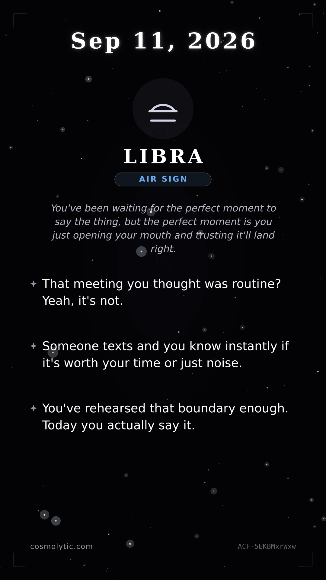 Libra daily horoscope card for September 11, 2026