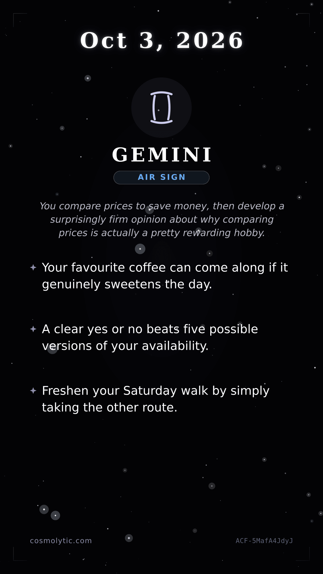 Gemini daily horoscope card for Today